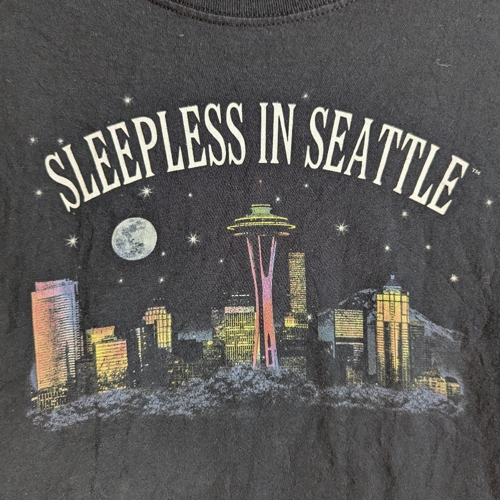 Vintage Sleepless in Seattle 90s Romcom Black Cotton Tee Size S - Picture 4 of 6